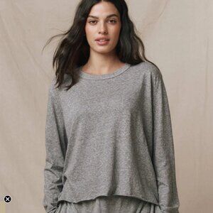 The Great The Long Sleeve Crop Tee Heather Grey Boxy Oversized Size 0/XS
